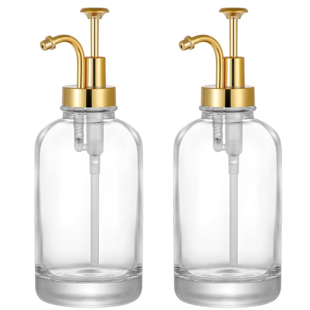 2 Pack Thick Clear Glass Jar Soap Dispenser with Gold Pump
